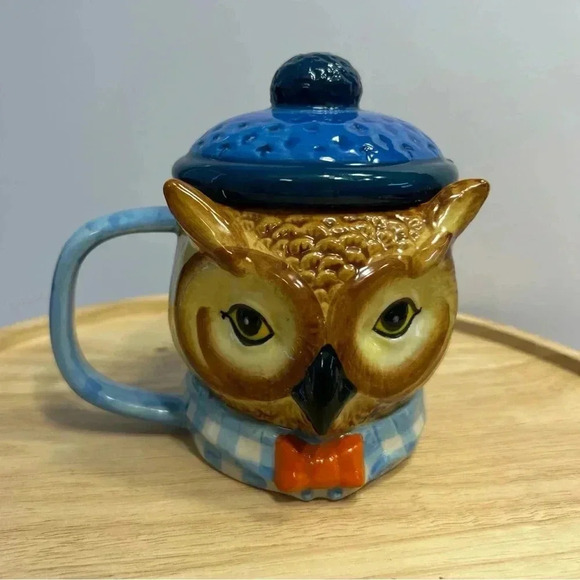 West Elm Other - Rachel Kozlowski Artist Designer Owl Mug With Lid Top West Elm Dapper Animal